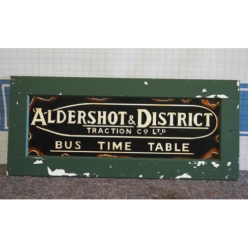 283 - Handpainted advertising sign on board - Aldershot & District Bus Time Table 19.5x44