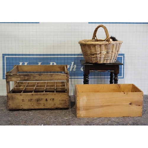 103 - Old bottle crate, oak occasional table etc