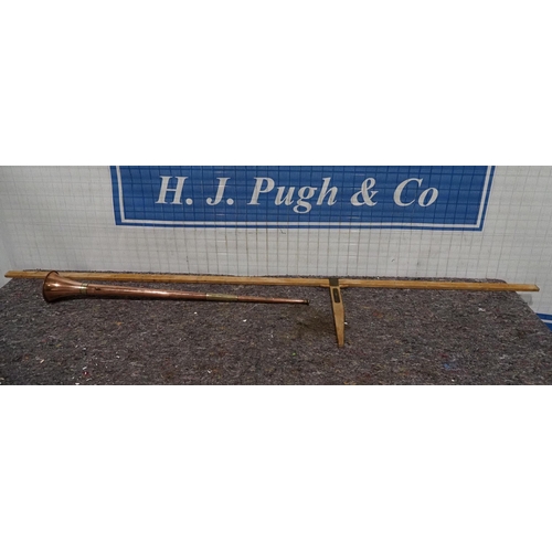 313 - Copper horn c1910 and horse measuring stick