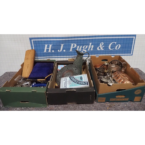 514 - 3 Boxes of assorted copper, brass and other metalware