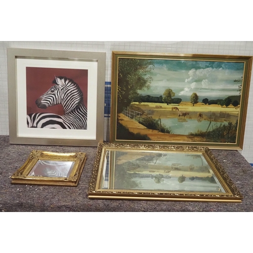 541 - 2 Framed mirrors and 2 framed prints