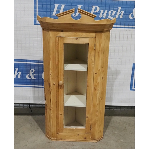 121 - Pine glazed corner cabinet 46x23