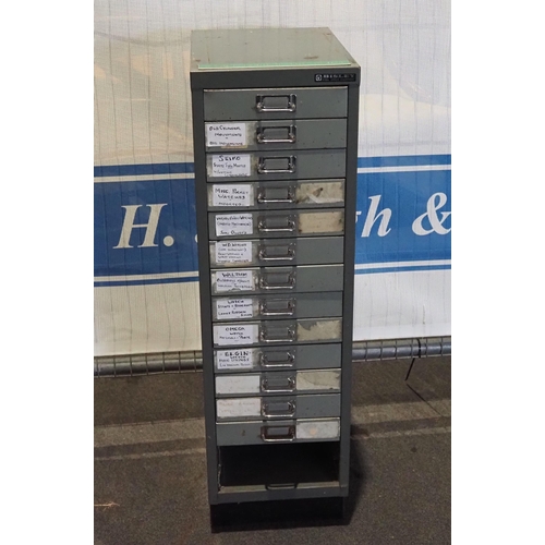 102 - Bisley 13 drawer metal filing cabinet