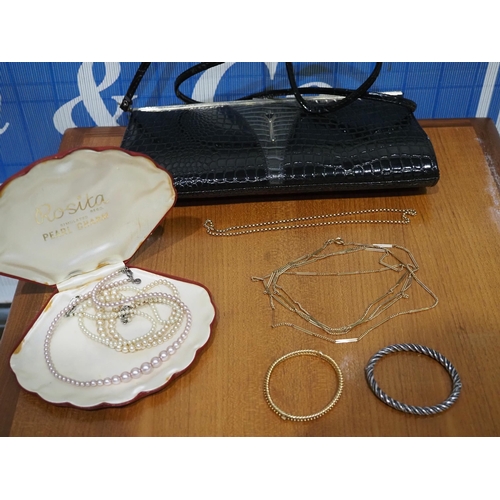 577 - 9ct Gold bangle, 2 yellow metal necklaces and other items