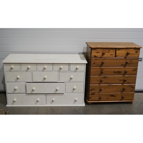 580 - Pine chest of 2 short and 5 long drawers and painted pine sideboard