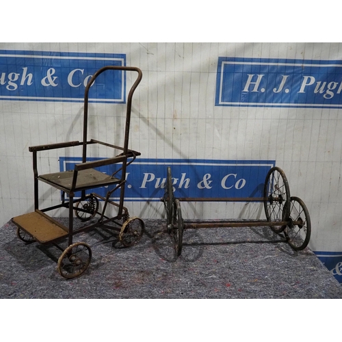 587 - Vintage childs wheelchair and pram wheels