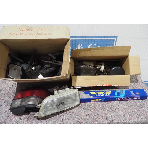 112 - Assorted lights and mirrors for Rover 200 and 400 series etc