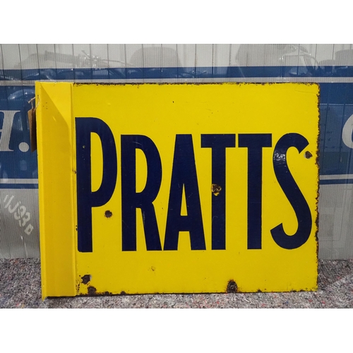 595 - Double sided post mounted enamel sign - Pratts with new flange fitted 24x18