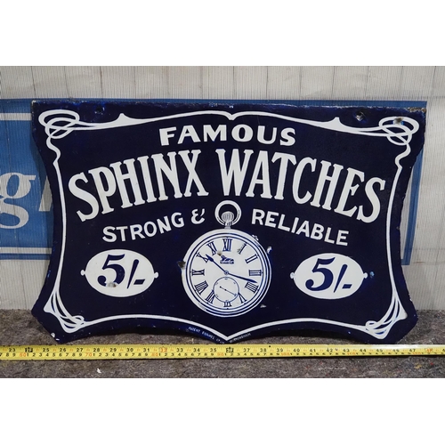 596 - Double sided enamel sign - Famous Sphinx Watches 15x23.5