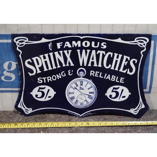 596 - Double sided enamel sign - Famous Sphinx Watches 15x23.5