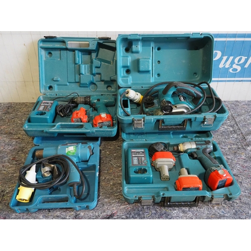 851 - Makita cordless drills, Makita 110v electric planer etc