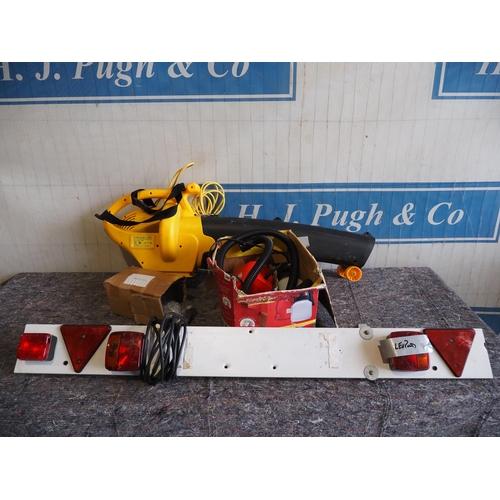 865 - Electric garden vaccuum, paint sprayer, trailer board etc