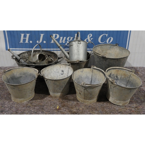 75 - Assorted galvanised buckets and watering cans