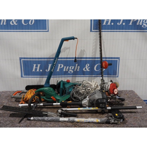 77 - Titan petrol combi system, Tanaka petrol hedge cutter and assorted electric garden tools