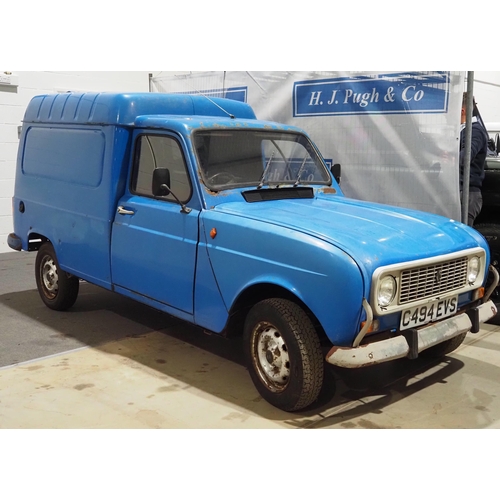 411 - Renault 4 F6 van. 1985. 1108cc. Petrol. Keys and part of V5. Reg. C494 EVS