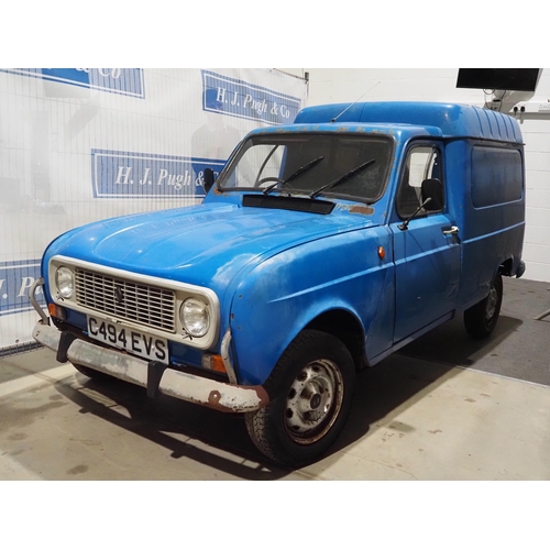 411 - Renault 4 F6 van. 1985. 1108cc. Petrol. Keys and part of V5. Reg. C494 EVS