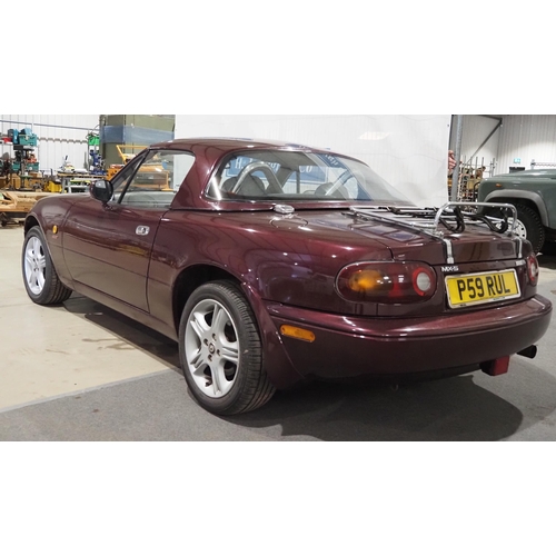 414 - Mazda MX5 Mk1. 1996. 1840cc. Limited edition Merlot, chrome roll bars, solid winter roof. Starts and... 