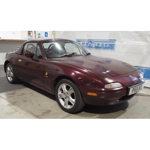 414 - Mazda MX5 Mk1. 1996. 1840cc. Limited edition Merlot, chrome roll bars, solid winter roof. Starts and... 