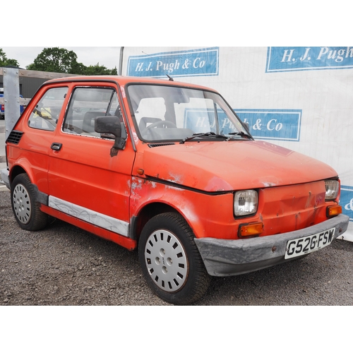 420 - Fiat 126 Bis 3 door hatchback. 1990. 704cc. Engine turns over on key. Reg. G526 FSW. V5 and keys