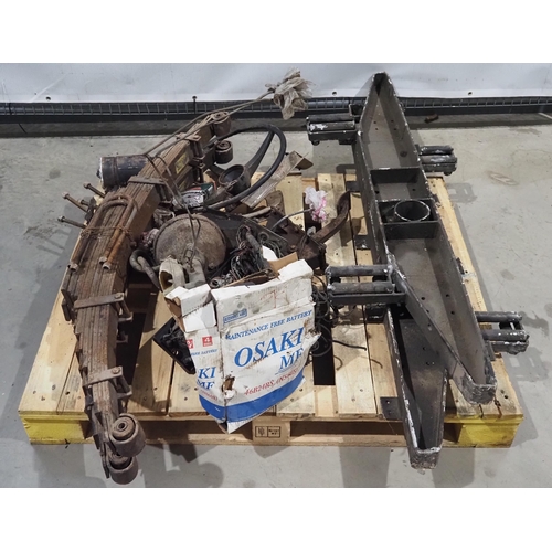 258 - Land Rover Series 3 chassis parts, springs, steering wheel, pedals, wiring loom etc