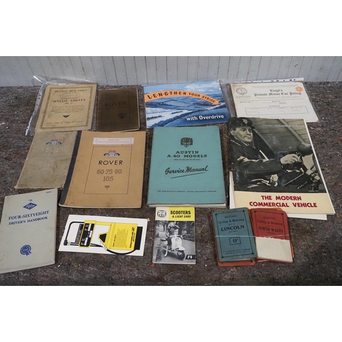 265 - Assorted car manuals and motoring literature to include Rover and Austin