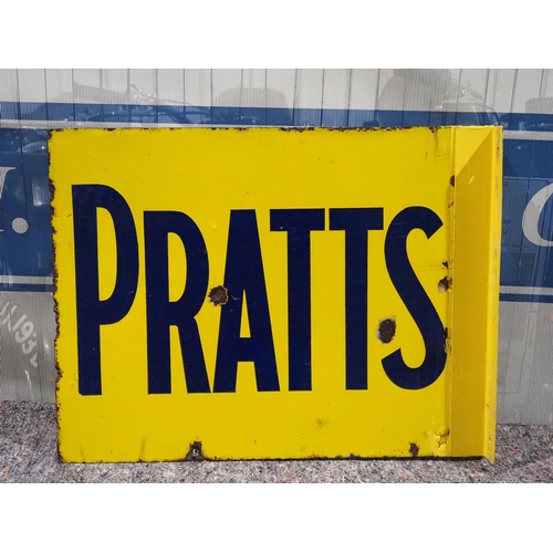 581 - Double sided post mounted enamel sign - Pratts with new flange fitted 24x18