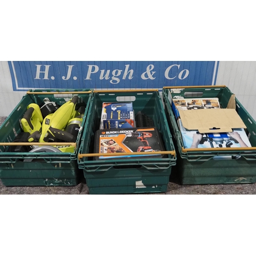 206 - 3- Boxes of assorted power tools to include Ryobi