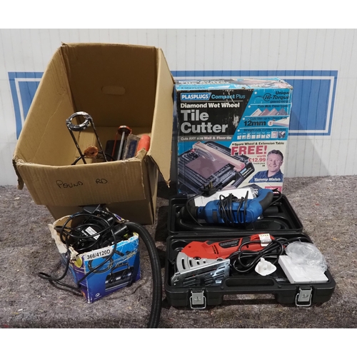 209 - Power tools, tile cutter and 12v air pump