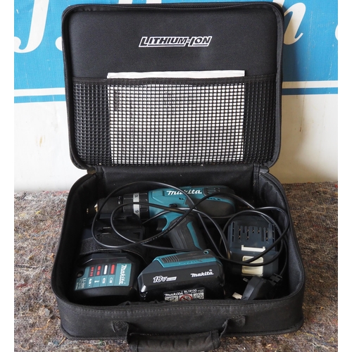 526 - Makita 18v lithium cordless drill set