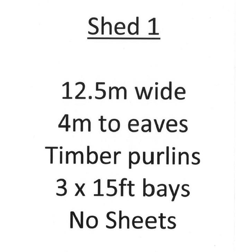 962 - Steel building frame with braces and struts. 4.0m high to eaves. 12.5m wide. Timber purlins. 3 x 15f... 