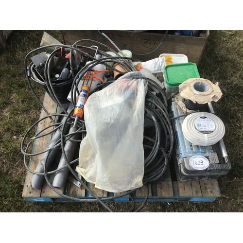 1603 - Quantity of electric cable, hand tools and pipe fittings