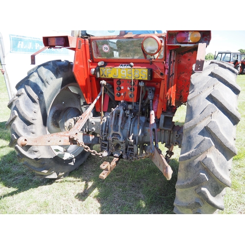 383 - Massey Ferguson 590 tractor with MF loader. Runs. 8626 hours recorded. Reg XFJ 985S. V5