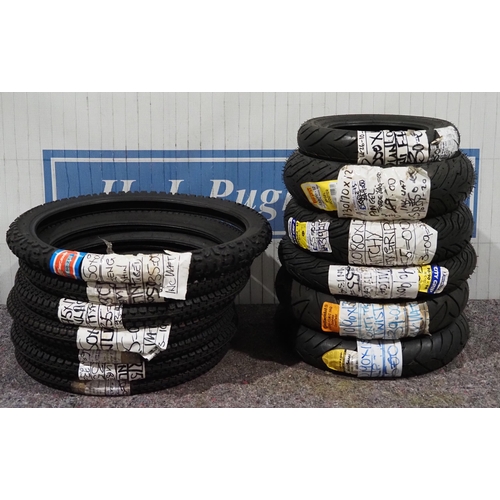 142 - 18- Various scooter and autocycle tyres to include Michelin and Pirelli. NOS