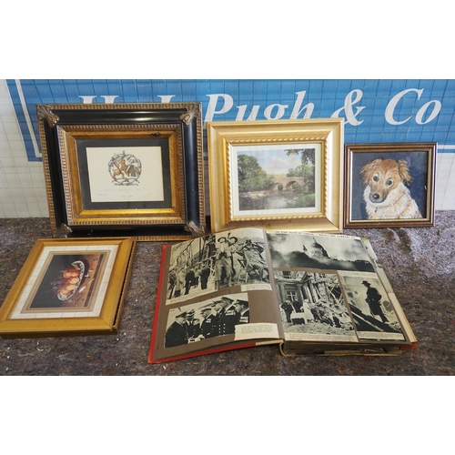 209 - Press cuttings of Winston Churchill and assorted framed pictures