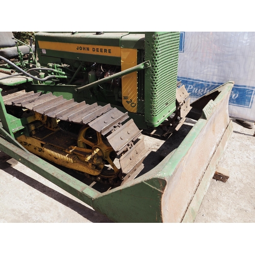 146 - John Deere 420 Petrol crawler c/w Holt blade and Gearomatic model A winch.  SN-100167