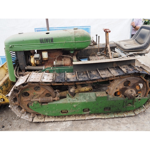 142 - Oliver/Cletrac crawler c/w front blade, belt pulley and drawbar