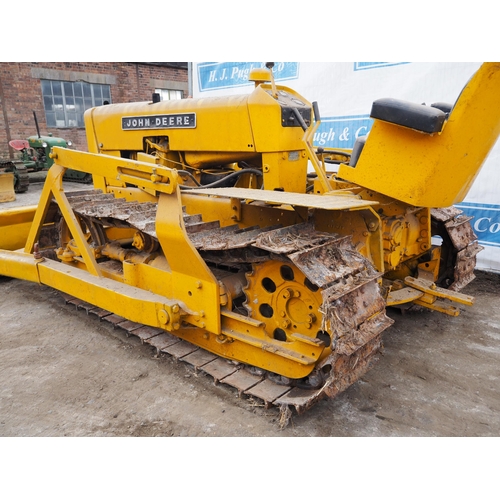 151 - John Deere 440 crawler, c/w front angle blade and drawbar. SN-454047. Engine is free.