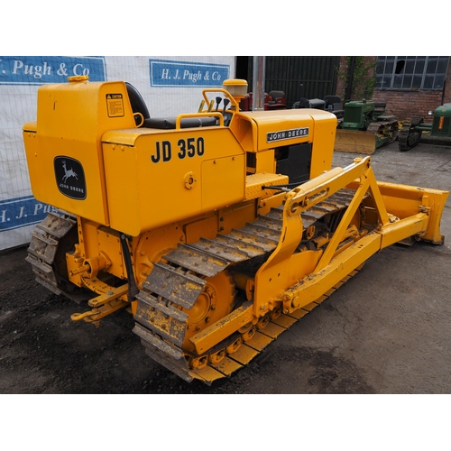 150 - John Deere 350 crawler. 3244 hours showing, c/w front angle blade, PTO and drawbar. Runs. SN-041725.... 