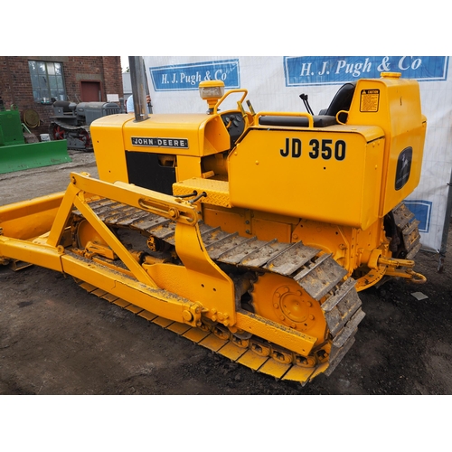 150 - John Deere 350 crawler. 3244 hours showing, c/w front angle blade, PTO and drawbar. Runs. SN-041725.... 