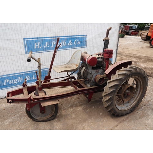 130 - Gunsmiths 3 wheel tractor with JAP engine, 3 point linkage, c/w spare spade lug wheels.