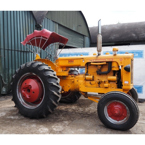 121 - Minneapolis-Moline GTB tractor, Sunshine canopy, c/w rear wheel weights. SN-0164900636. Runs.