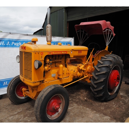 121 - Minneapolis-Moline GTB tractor, Sunshine canopy, c/w rear wheel weights. SN-0164900636. Runs.