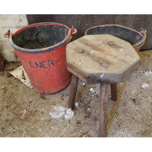 112 - LNER and other Fire buckets and milking stool