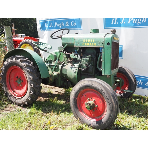184 - Deutz F1 M414 tractor. Good tyres, small engine crack, pulley. Runs and drives. Reg. GAS 963. V5