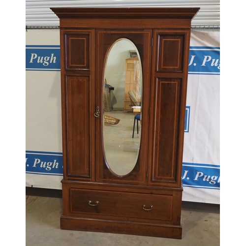 198 - Mahogany inlaid wardrobe, mirrored front. 81x49