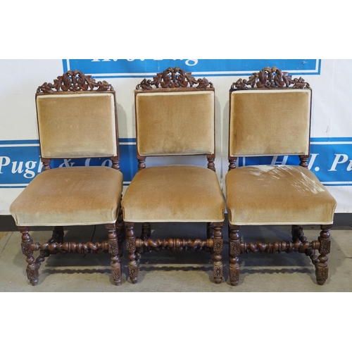 88 - 3- Upholstered dining chairs with barley twist legs