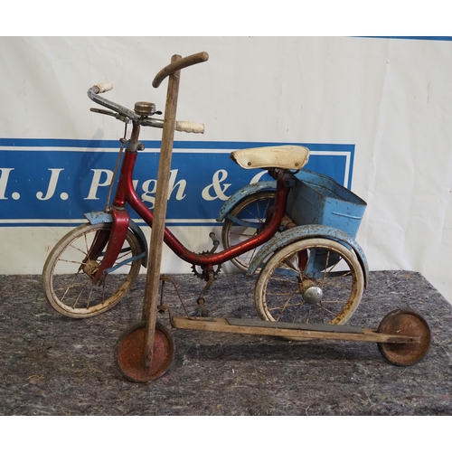 222 - Vintage Triang child's tricycle and wooden scooter