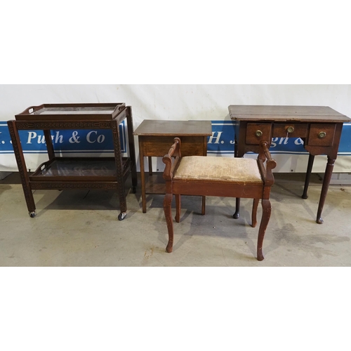 123 - Piano stool, small dressing table and 2 tables