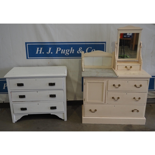 100 - Painted pine chest of 3 drawers and painted pine dressing chest