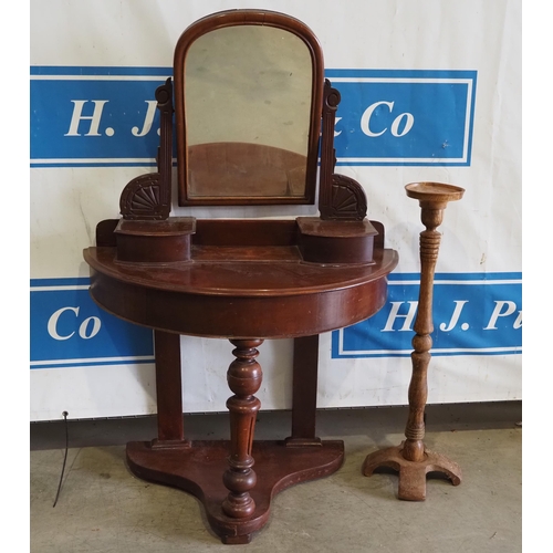 124 - Mahogany demi lune dressing table and pot stand